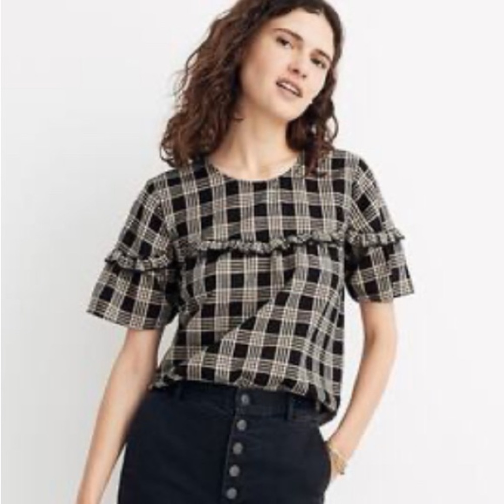 Madewell Black and Tan Plaid Women's Top